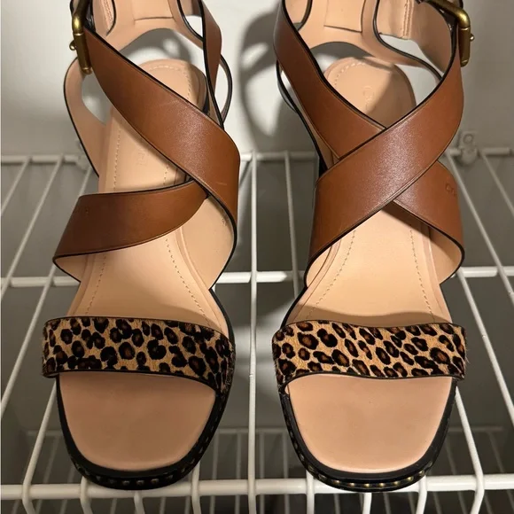 Coach Brown and Leopard Print Sandals - Picture 3 of 6